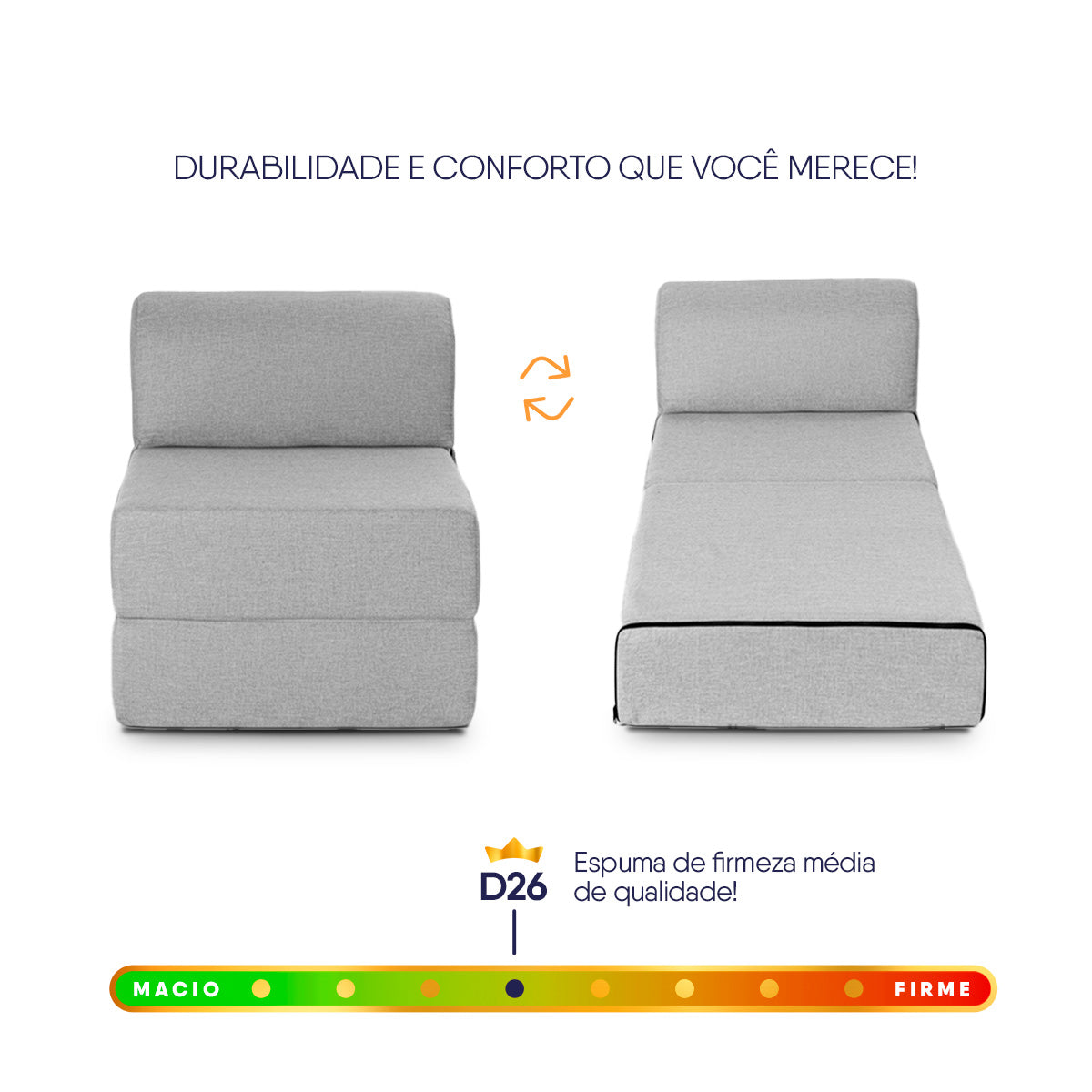 Poltrona Cama Adele 0,66m Linho Rústico Cinza Dobrável