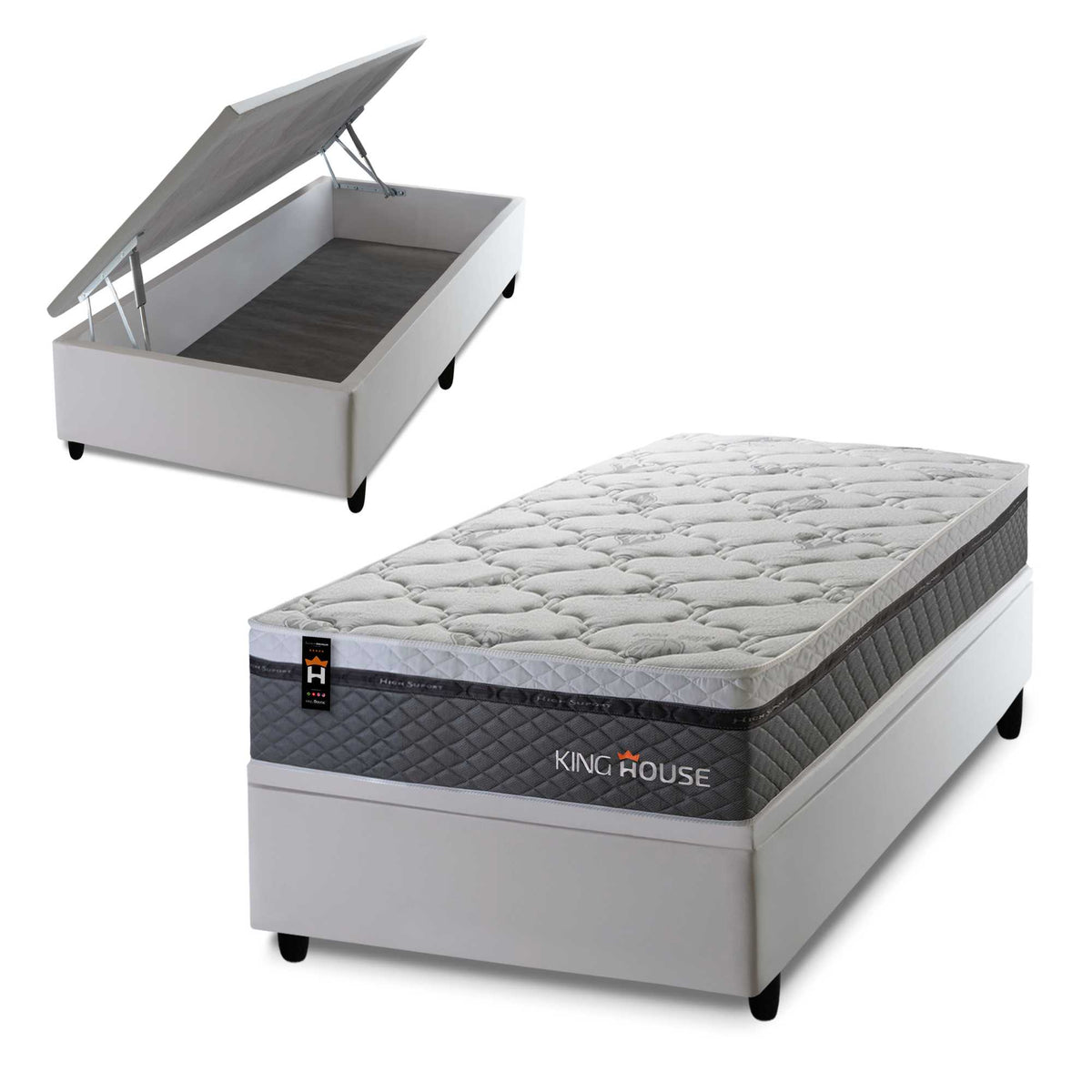 Cama Box Baú Benton 88x188 c/ Molas Ensacadas King House
