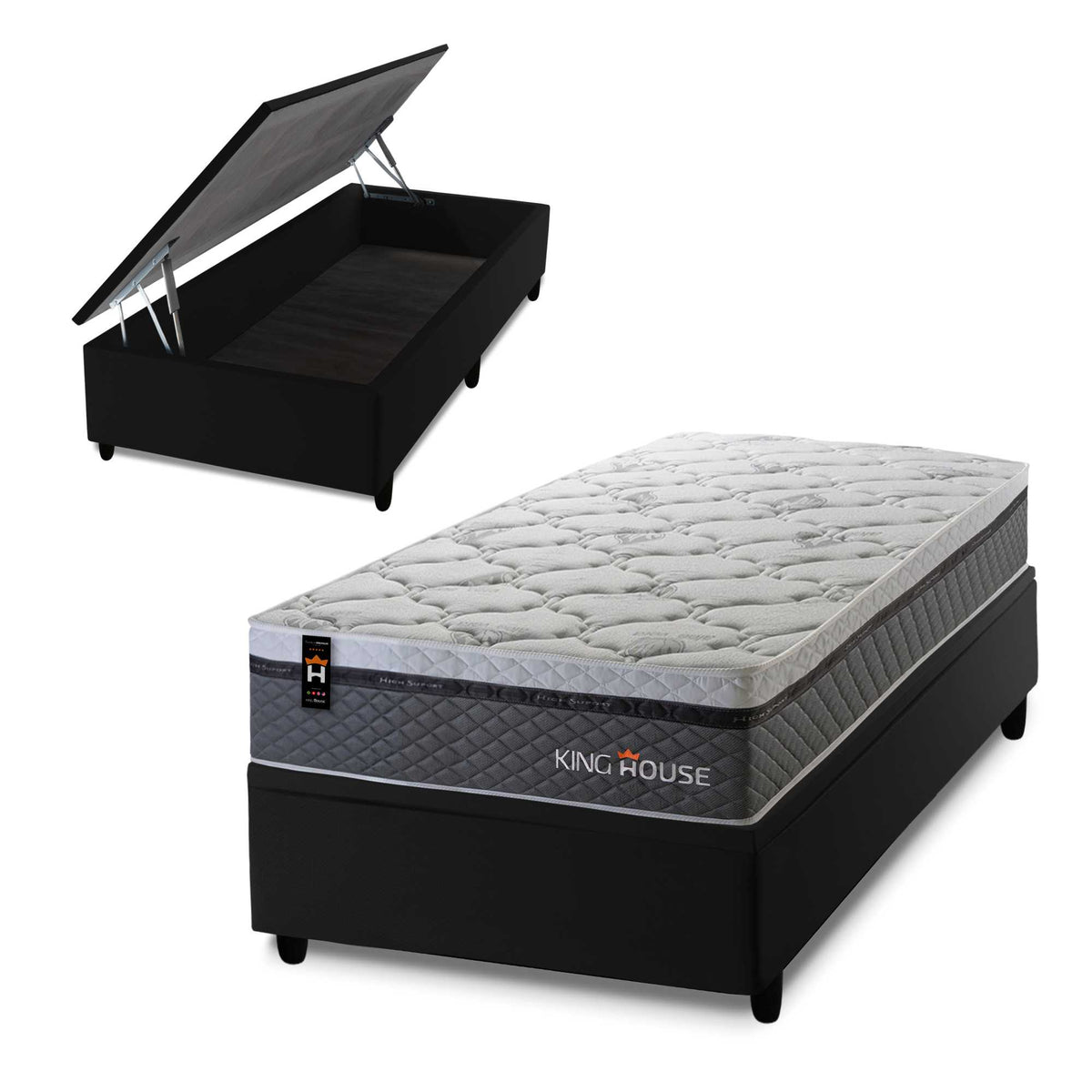 Cama Box Baú Benton 88x188 c/ Molas Ensacadas King House