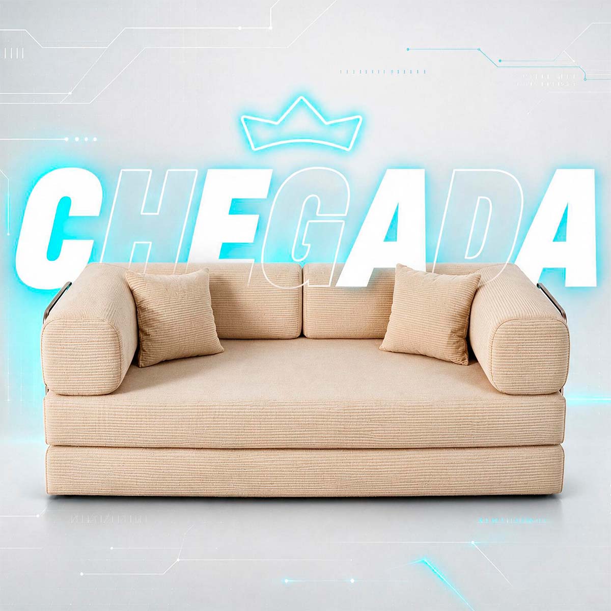 Sofá Cama Chegada Molas Ensacadas á Vácuo 3 Lugares 2,02m Veludo Cotelê Bege