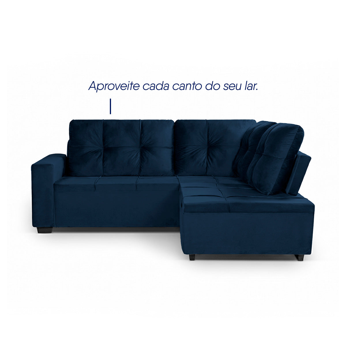 Sofá de Canto com Chaise Ibarra Suede Velut Azul