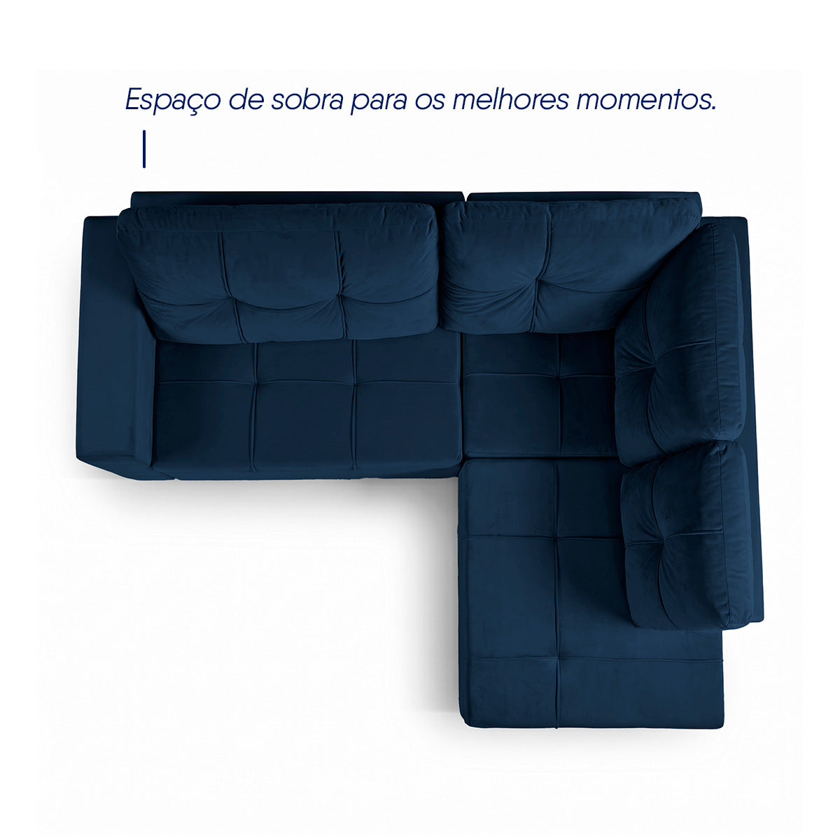 Sofá de Canto com Chaise Ibarra Suede Velut Azul