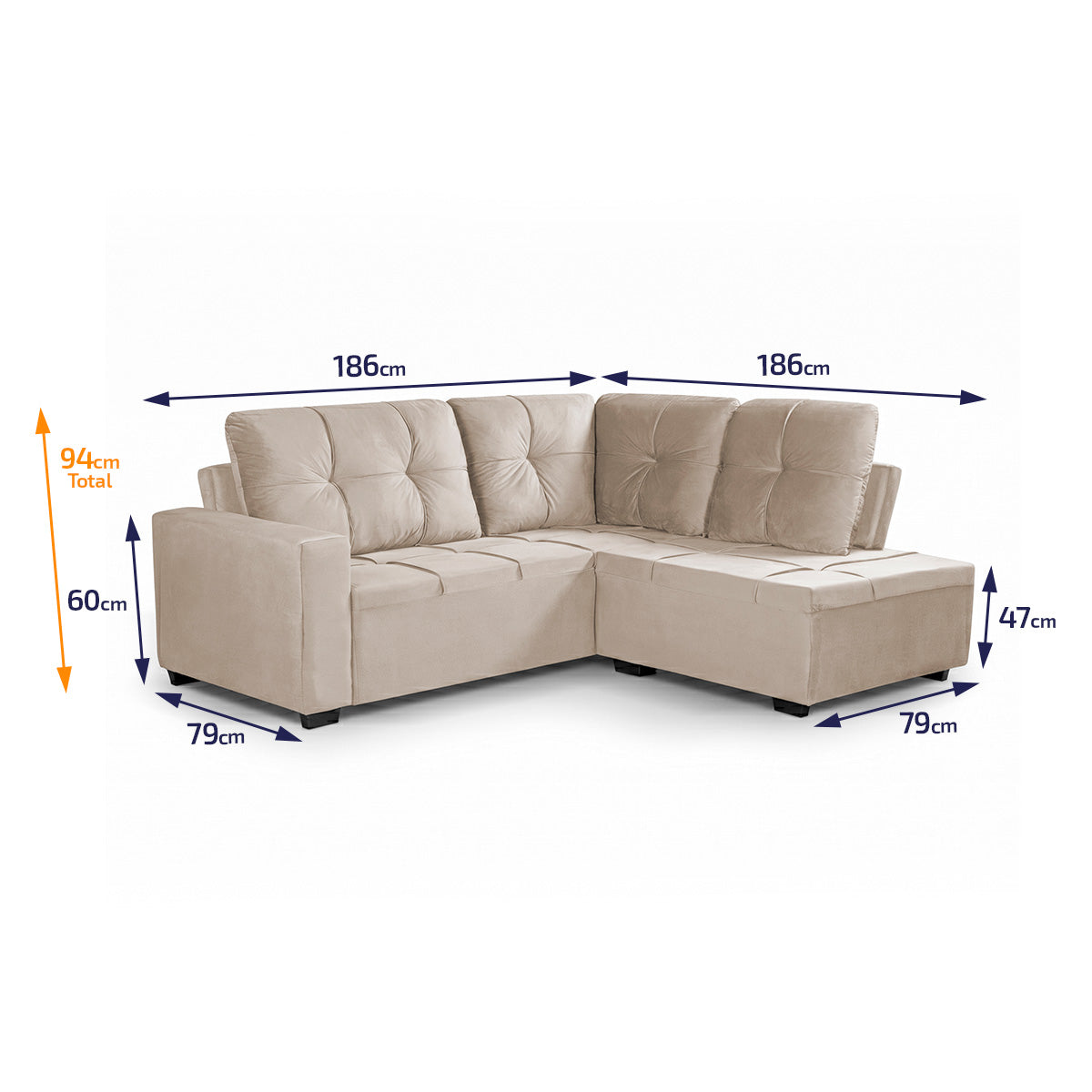 Sofá de Canto com Chaise Ibarra Suede Velut Bege