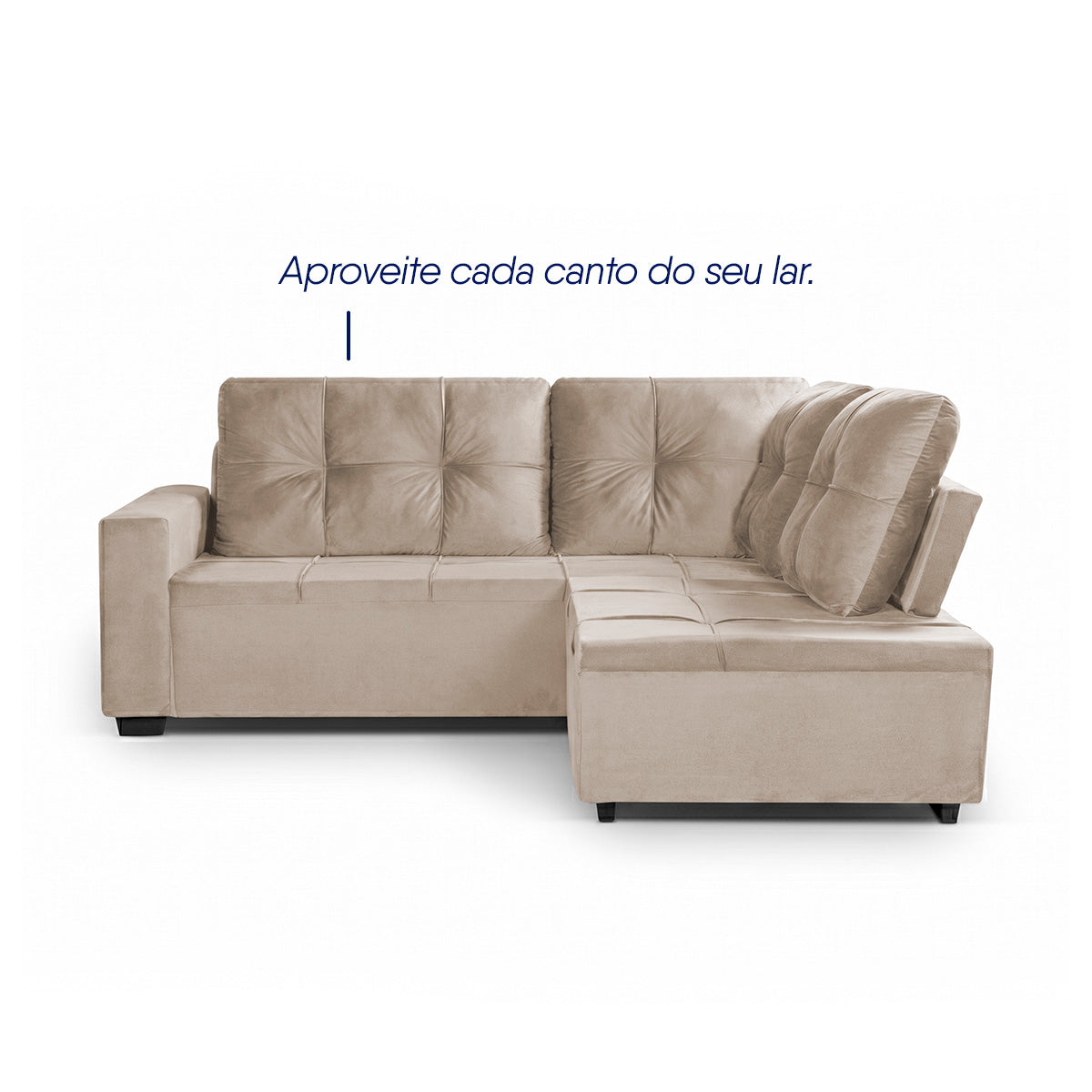 Sofá de Canto com Chaise Ibarra Suede Velut Bege
