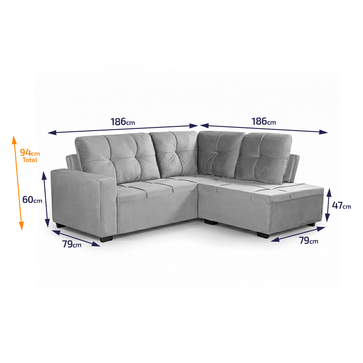 Sofá de Canto com Chaise Ibarra Suede Velut Cinza