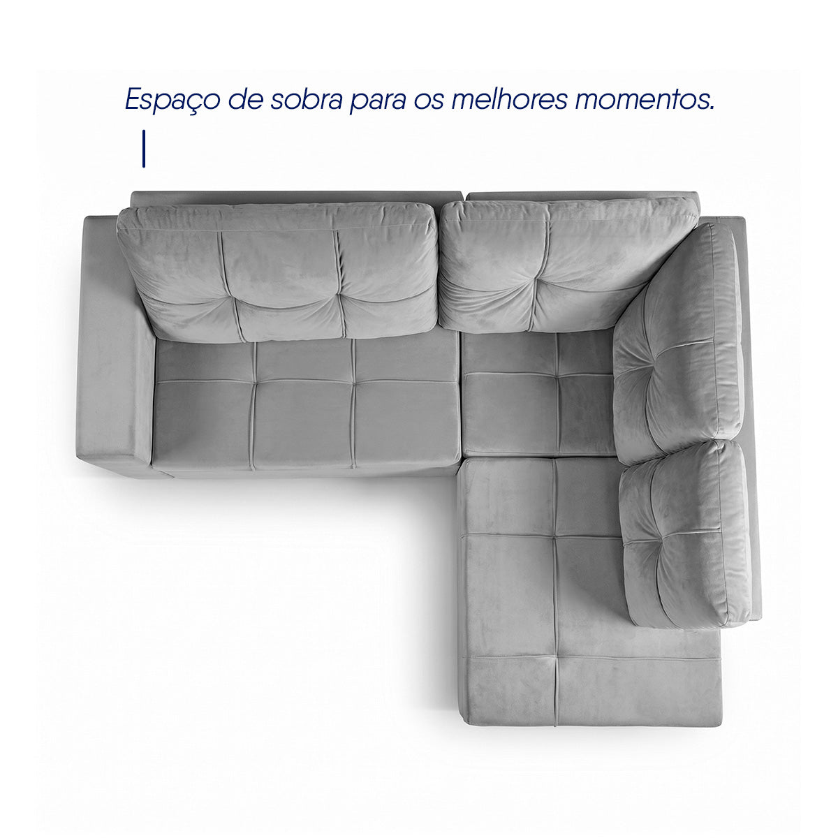 Sofá de Canto com Chaise Ibarra Suede Velut Cinza