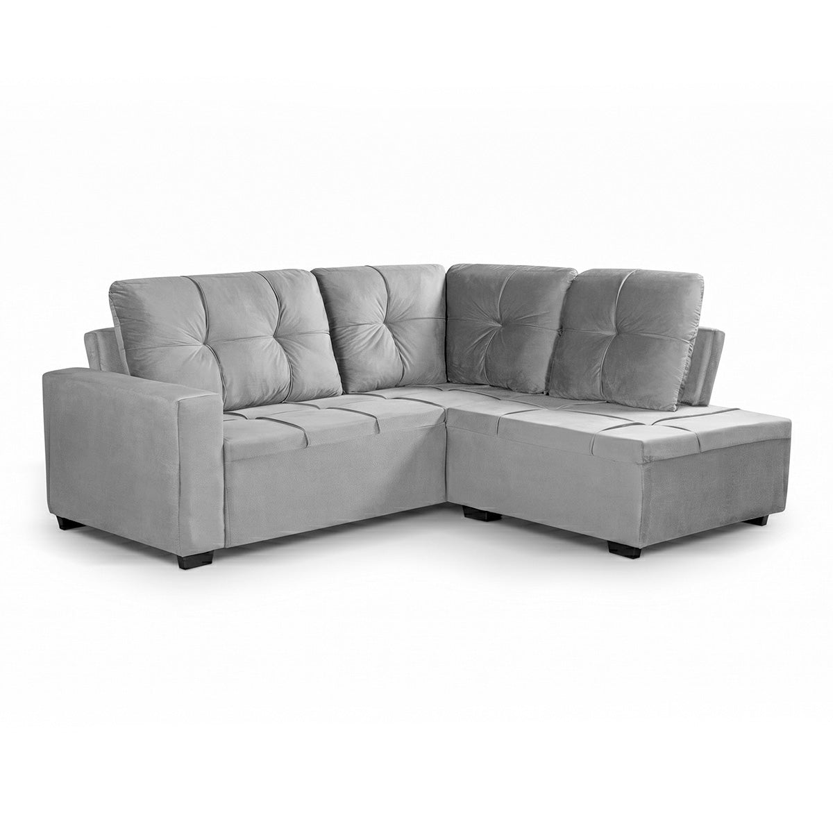 Sofá de Canto com Chaise Ibarra Suede Velut Cinza
