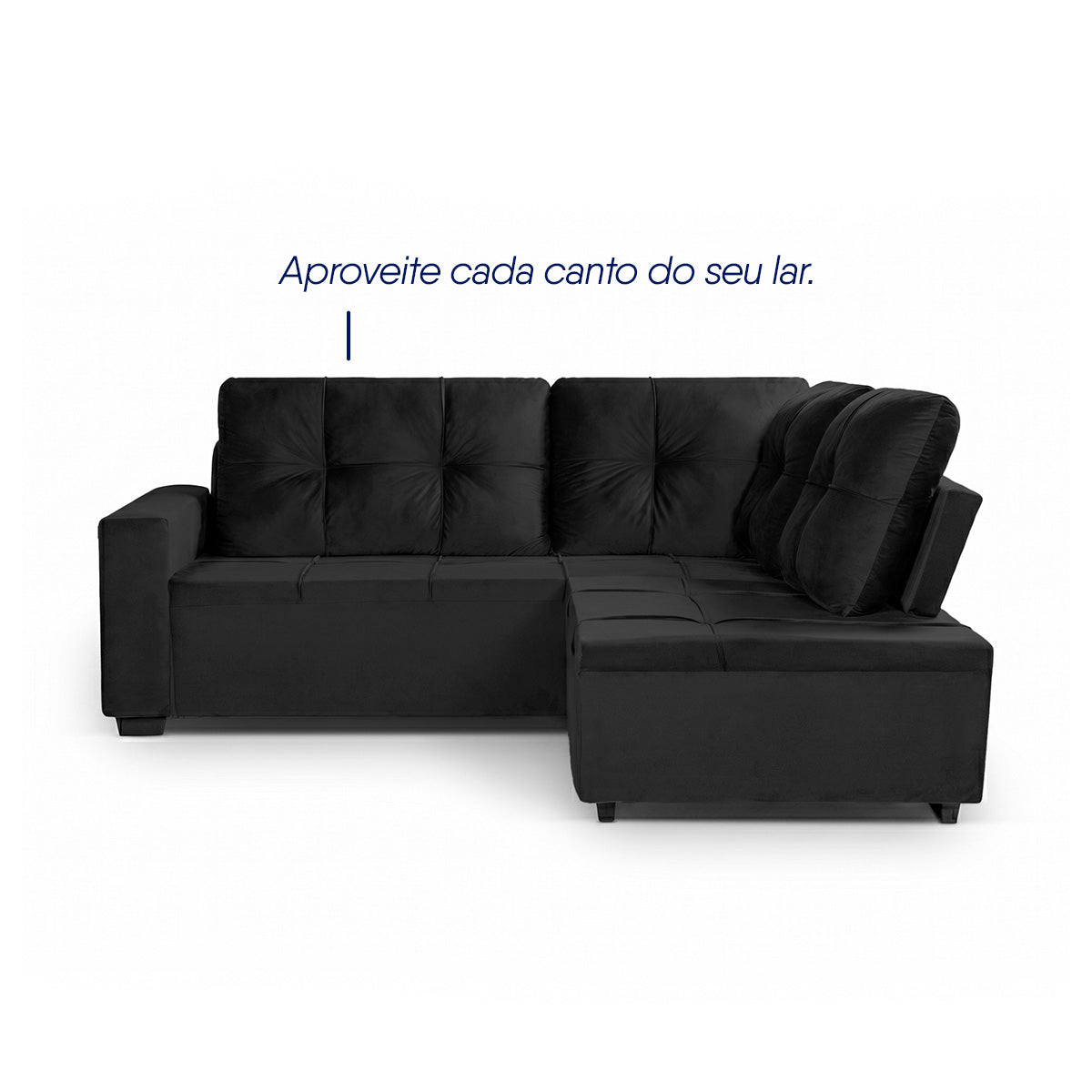 Sofá de Canto com Chaise Ibarra Suede Velut Preto