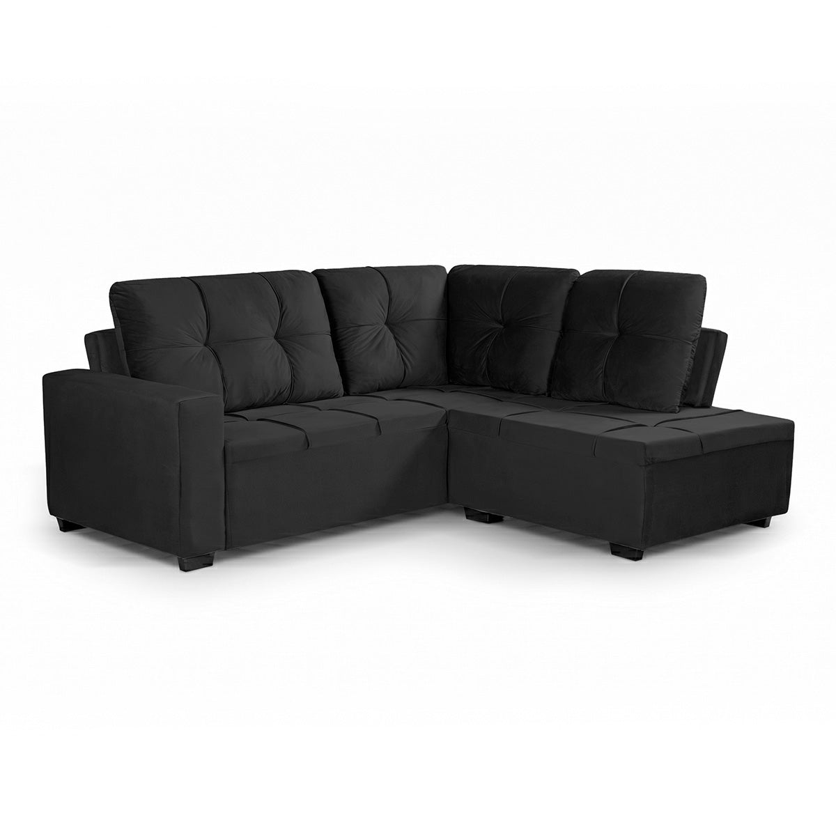 Sofá de Canto com Chaise Ibarra Suede Velut Preto