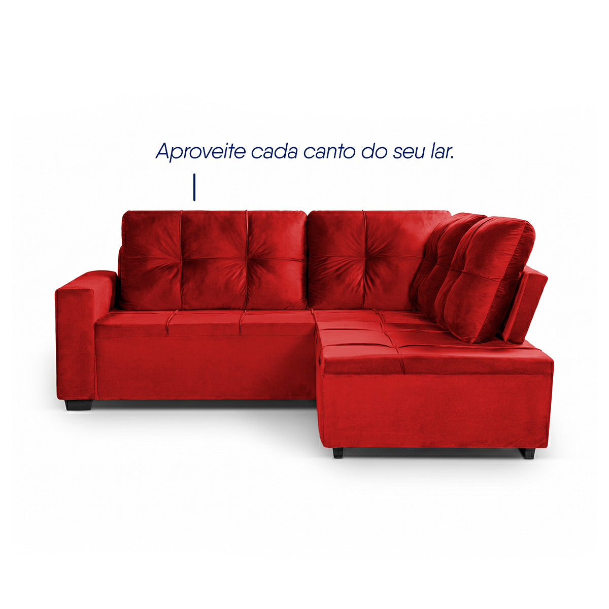 Sofá de Canto com Chaise Ibarra Suede Velut Vermelho