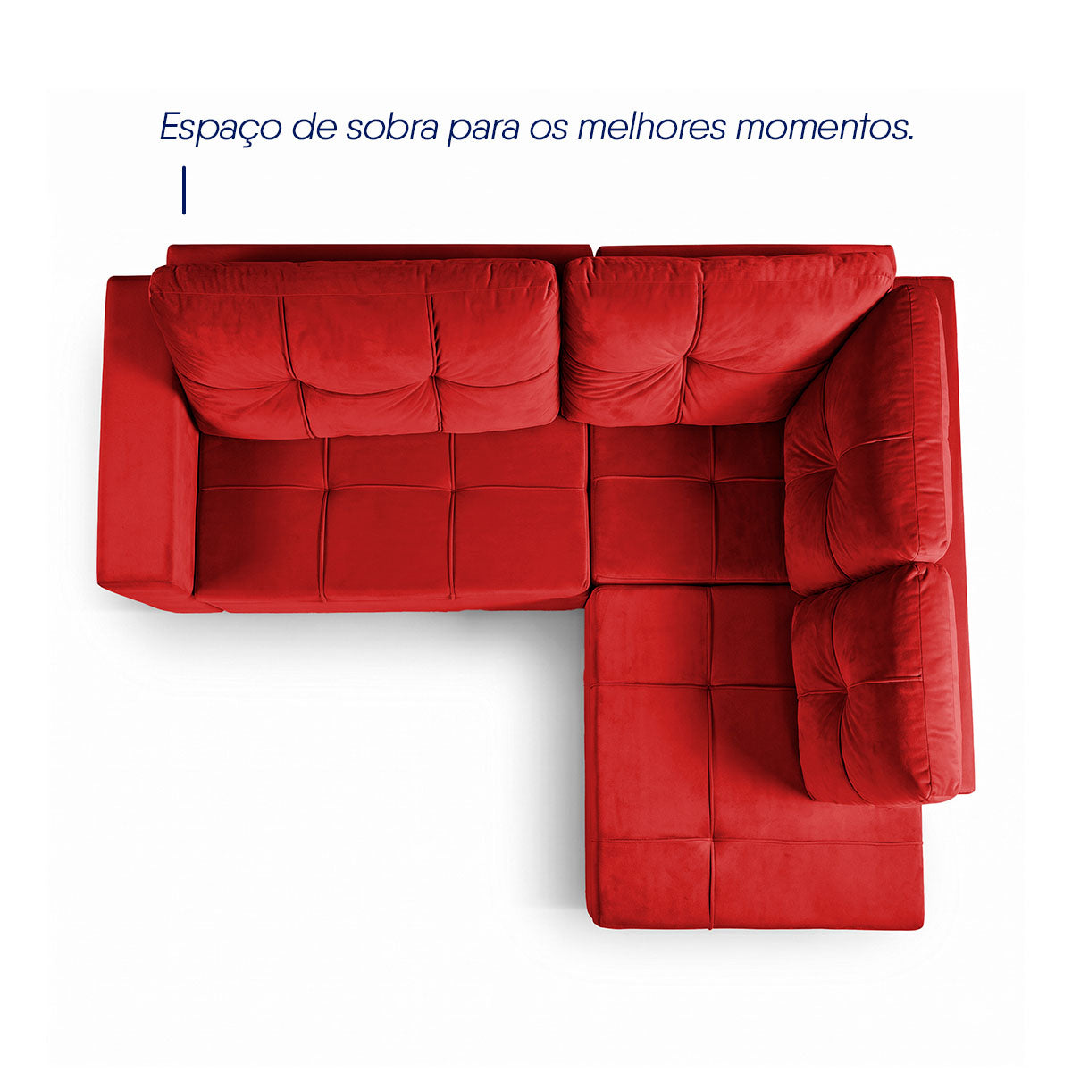 Sofá de Canto com Chaise Ibarra Suede Velut Vermelho
