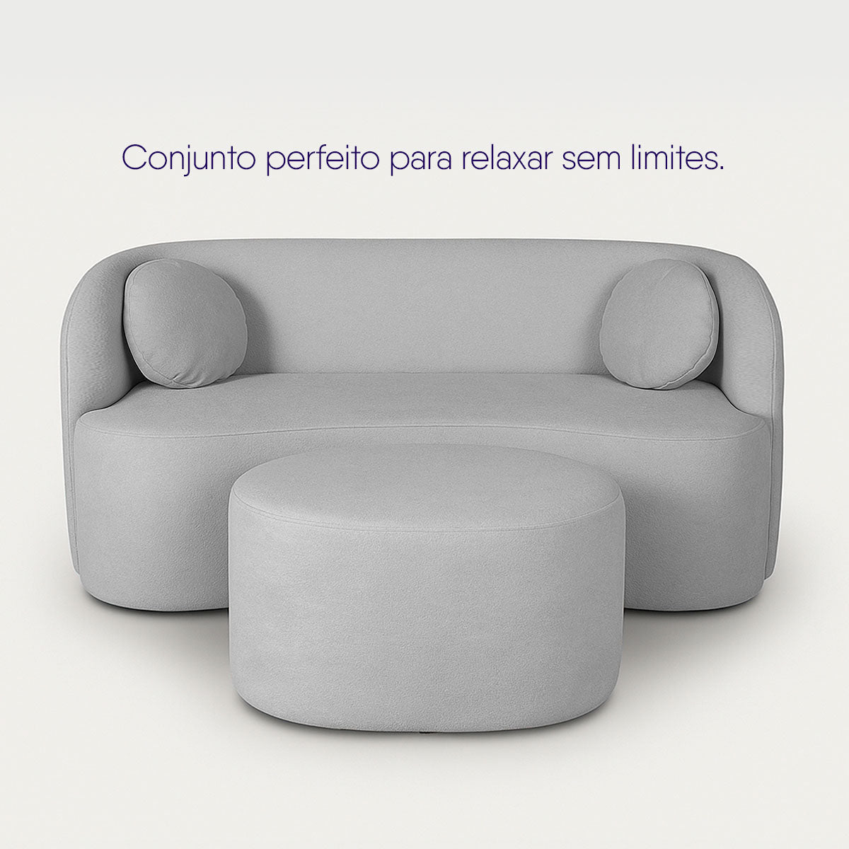 Sofá Orgânico Ilhéus 1,80m Bouclê Cinza com Puff