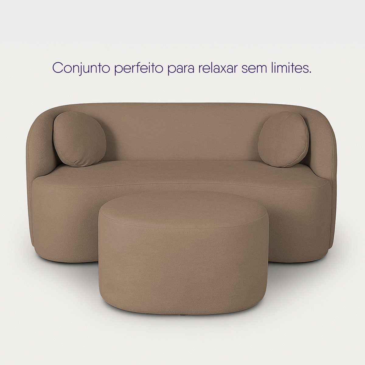 Sofá Orgânico Ilhéus 1,80m Bouclê Marrom com Puff