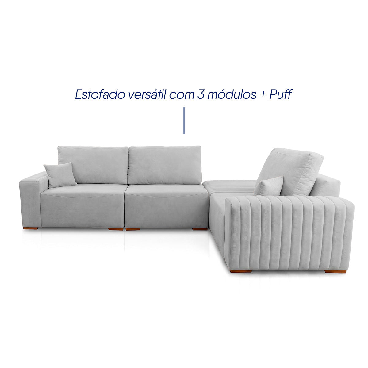 Sofá Modular Kavak 3,31m Bouclê Cinza Com Chaise