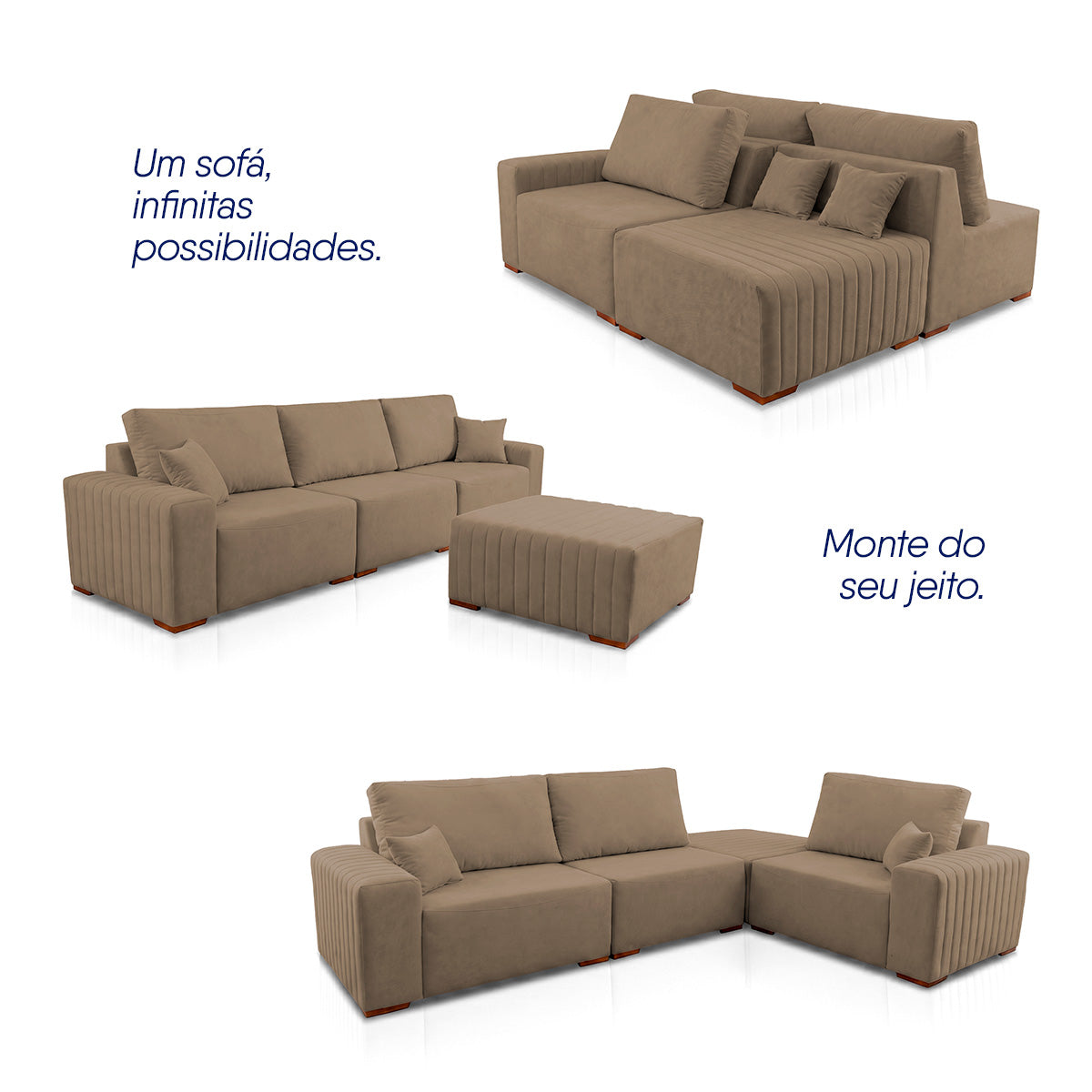Sofá Modular Kavak 3,31m Bouclê Marrom Com Chaise