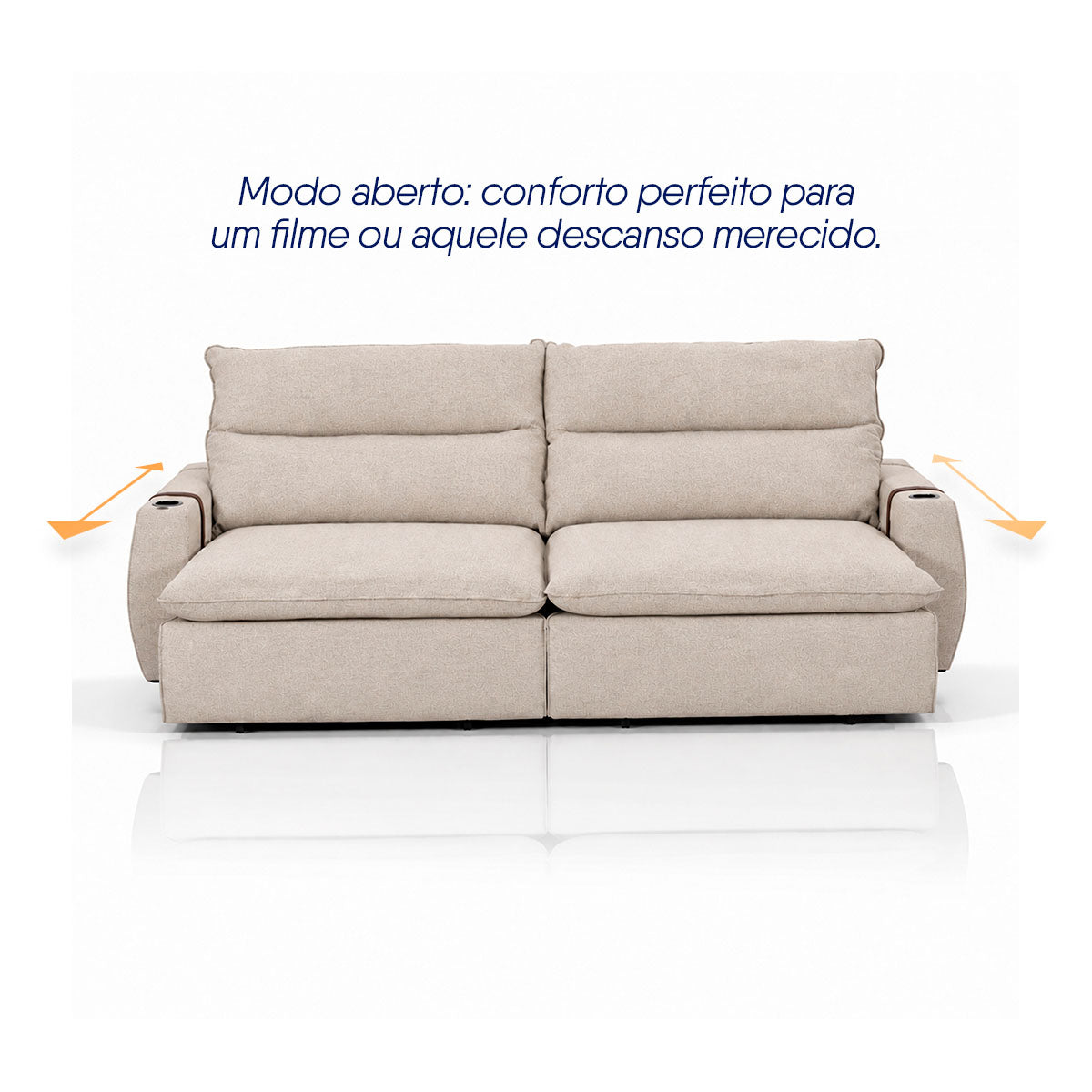 Sofá Retrátil Reclinável Lugano 2,20m USB Porta Copos Linho