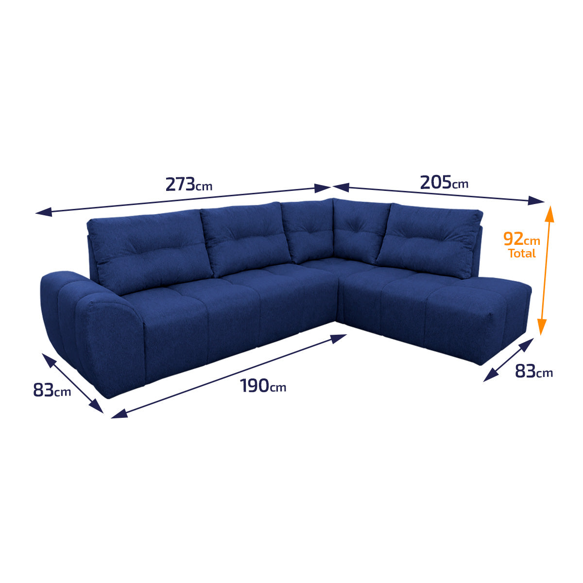 Sofá de Canto Lugano Suede Velut Azul