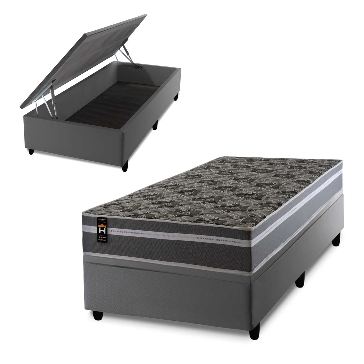 Conjunto Box Baú Miami Cinza 96x203x69 Espuma D33 King House