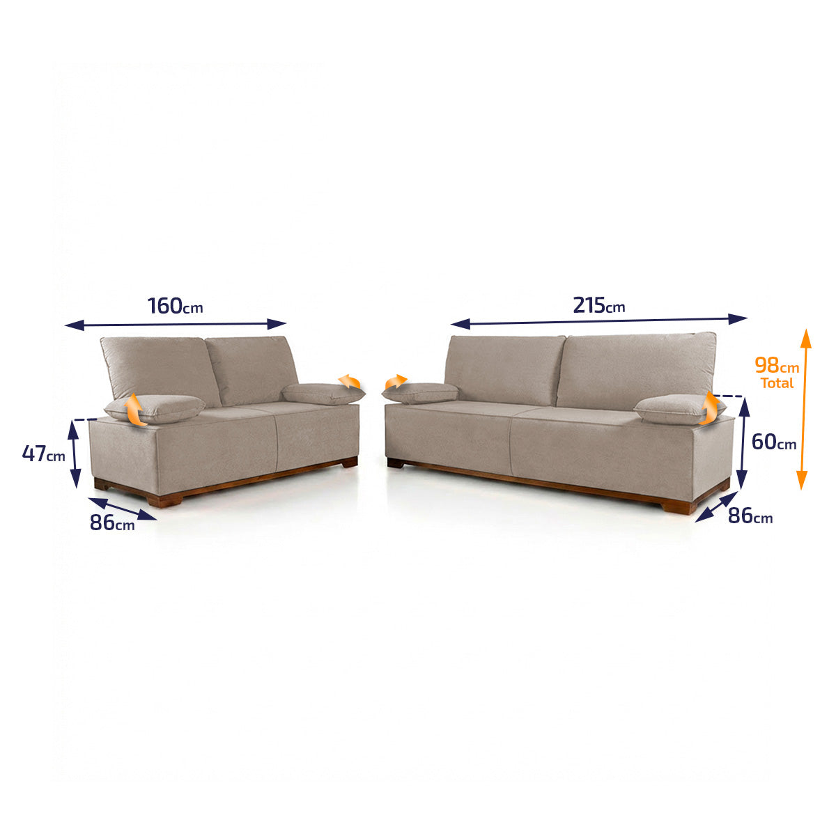 Conjunto Sofá Living Montblanc 3 e 2 Bouclê Bege Braços Reclináveis