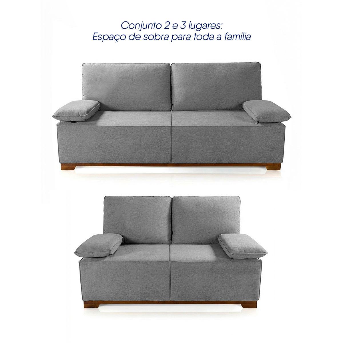 Conjunto Sofá Living Montblanc 3 e 2 Bouclê Cinza Braços Reclináveis