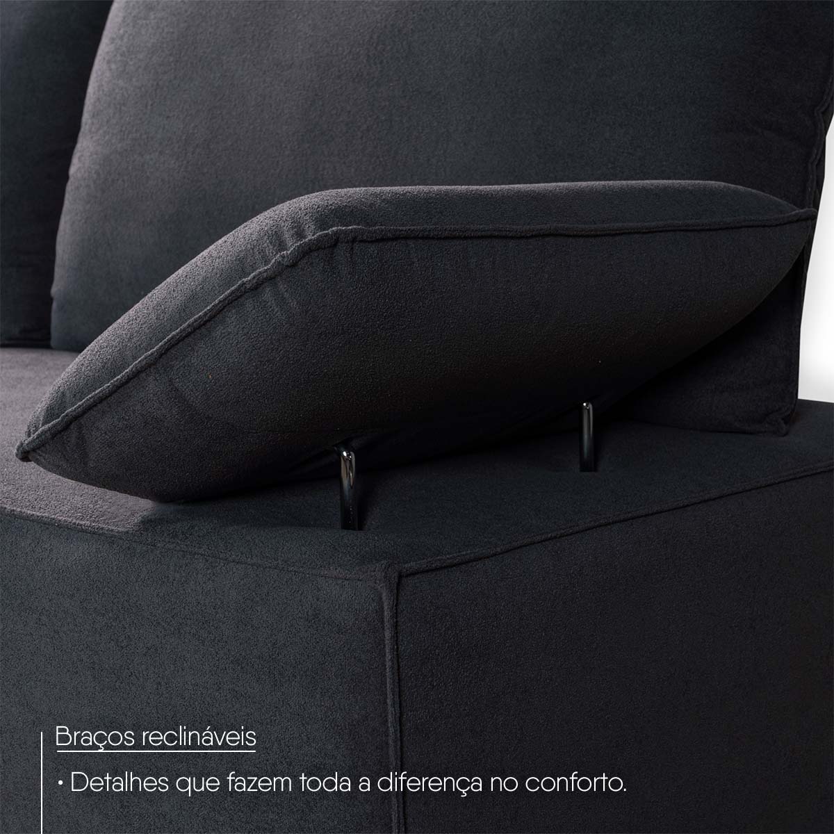 Conjunto Sofá Living Montblanc 3 e 2 Bouclê Grafite Braços Reclináveis