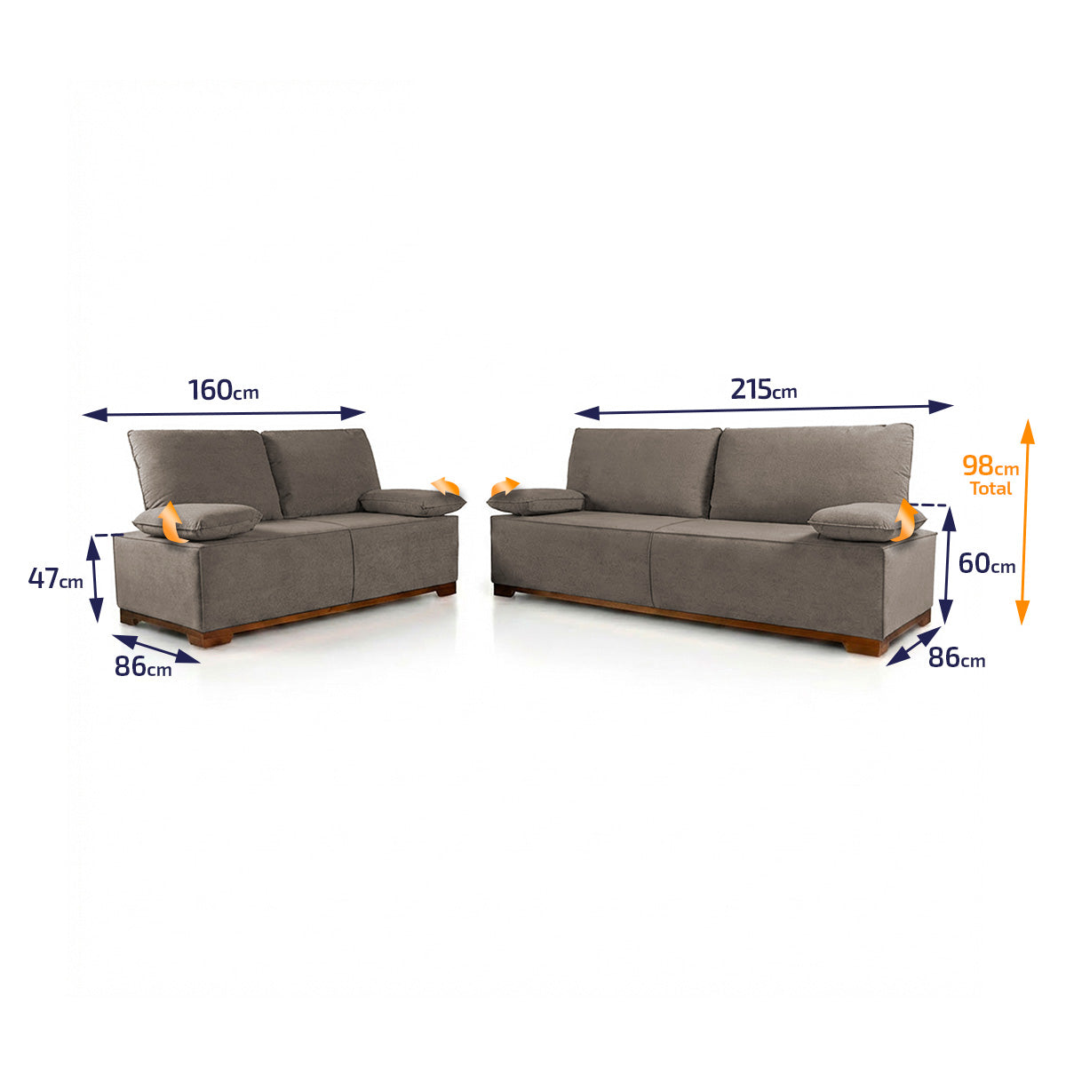 Conjunto Sofá Living Montblanc 3 e 2 Bouclê Marrom Braços Reclináveis