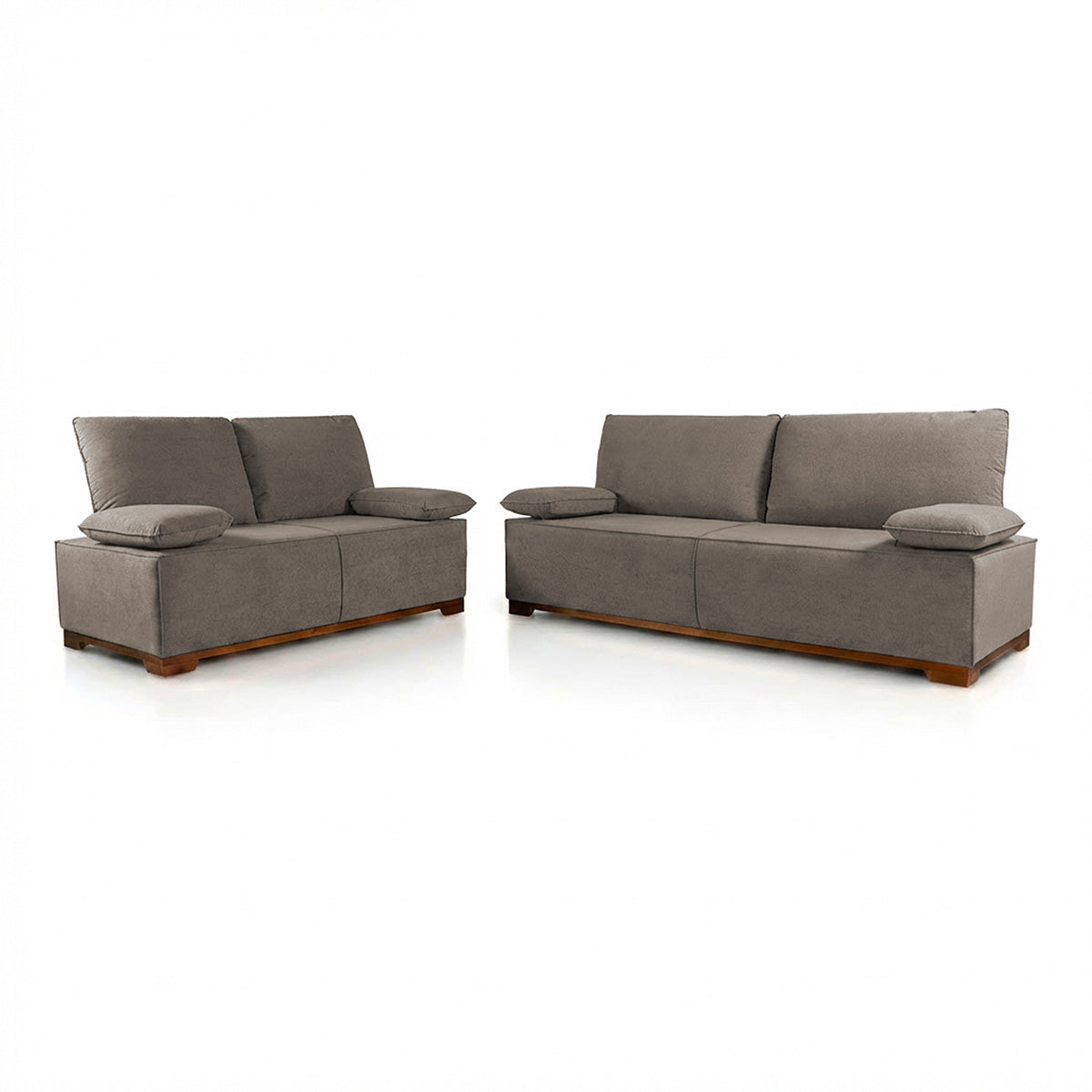 Conjunto Sofá Living Montblanc 3 e 2 Bouclê Marrom Braços Reclináveis