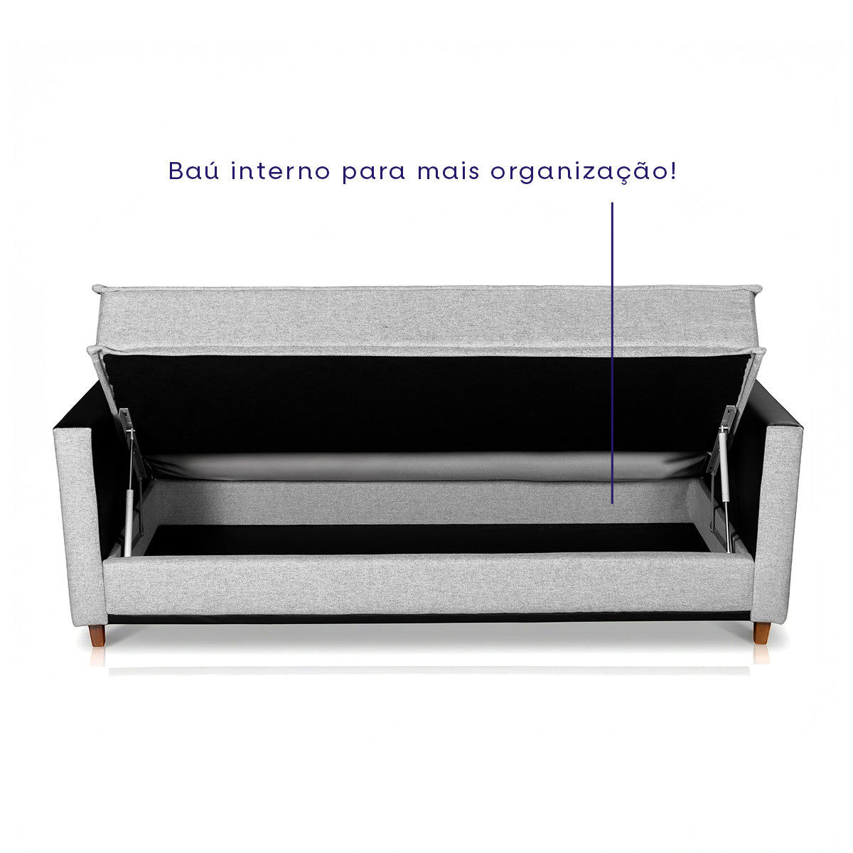 Sofá Cama Oryon 2,12m Linho Cinza Reclinável com Baú