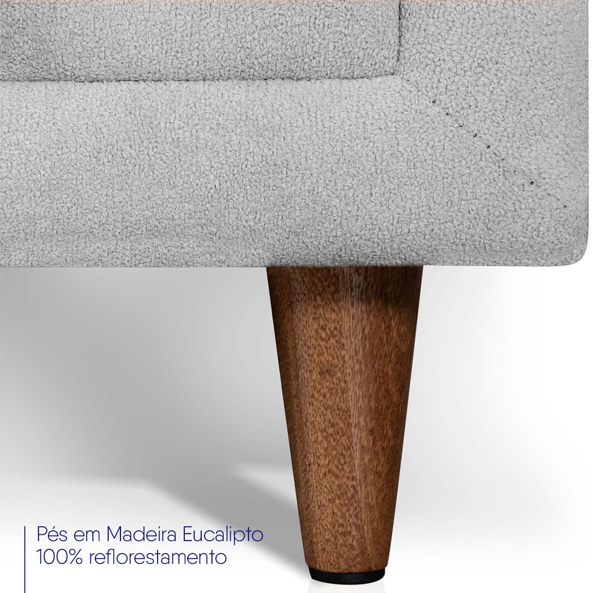 Sofá Living Privilege 2,15m Bouclê Cinza Pés de Madeira
