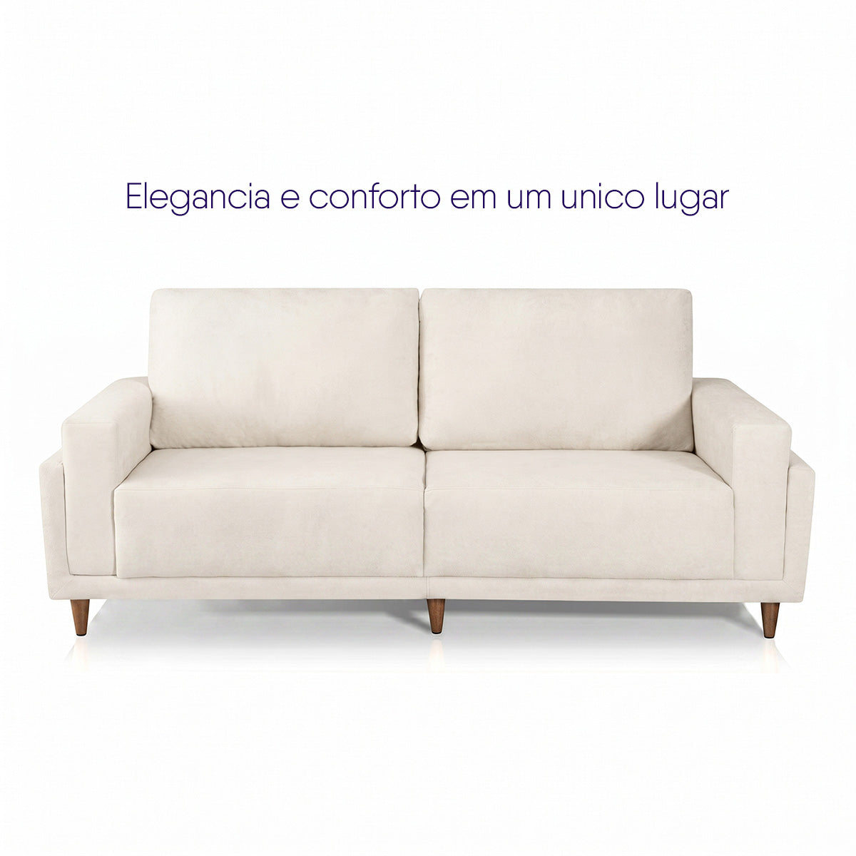 Sofá Living Privilege 2,15m Bouclê Off White Pés de Madeira