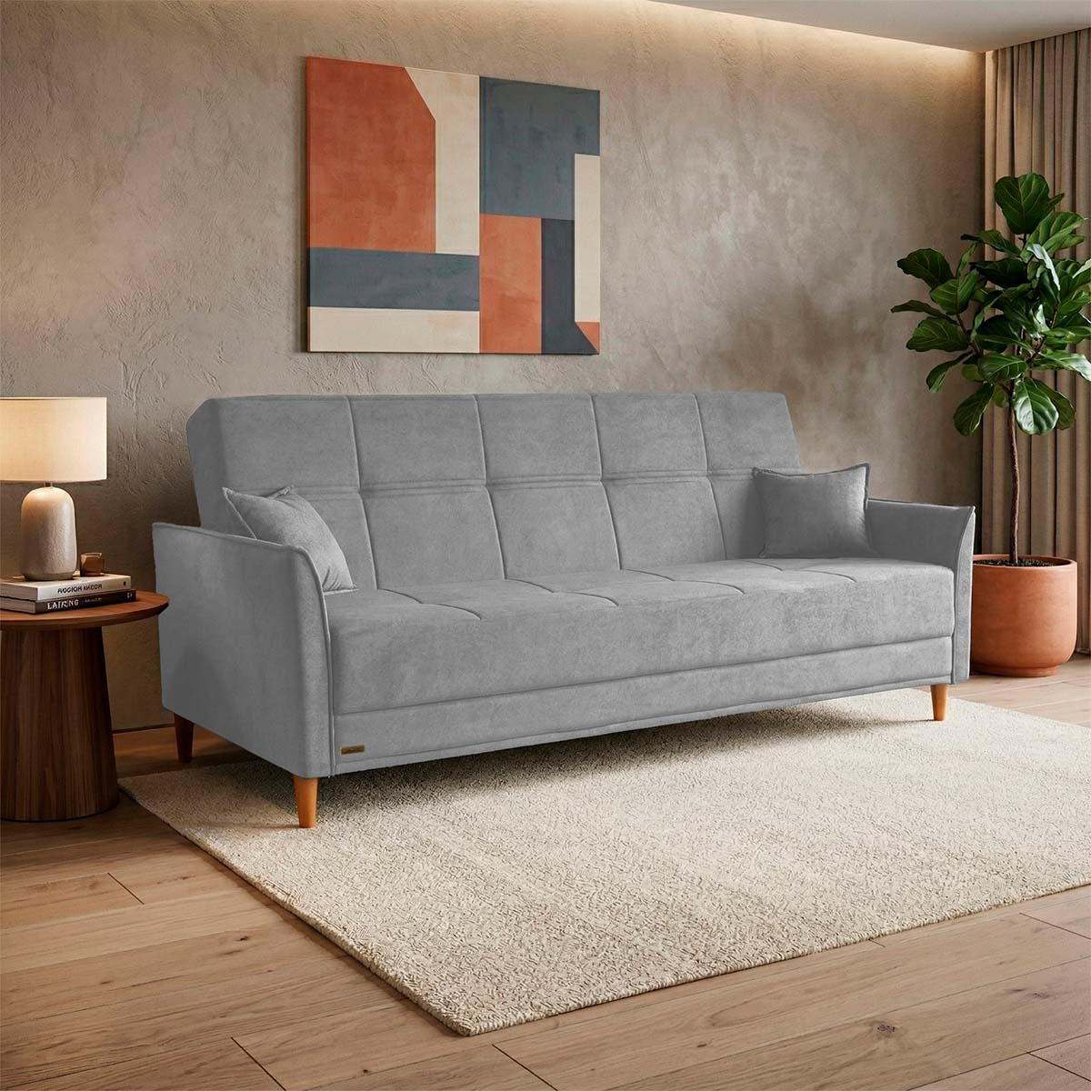 Sofá Cama Sérvia 2,02m Reclinável Bouclê Cinza
