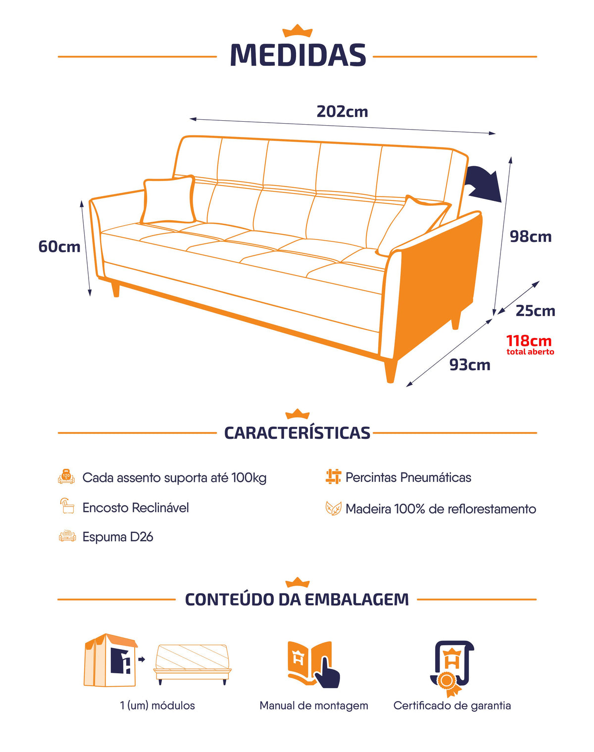 Sofá Cama Sérvia 2,02m Reclinável Bouclê Grafite