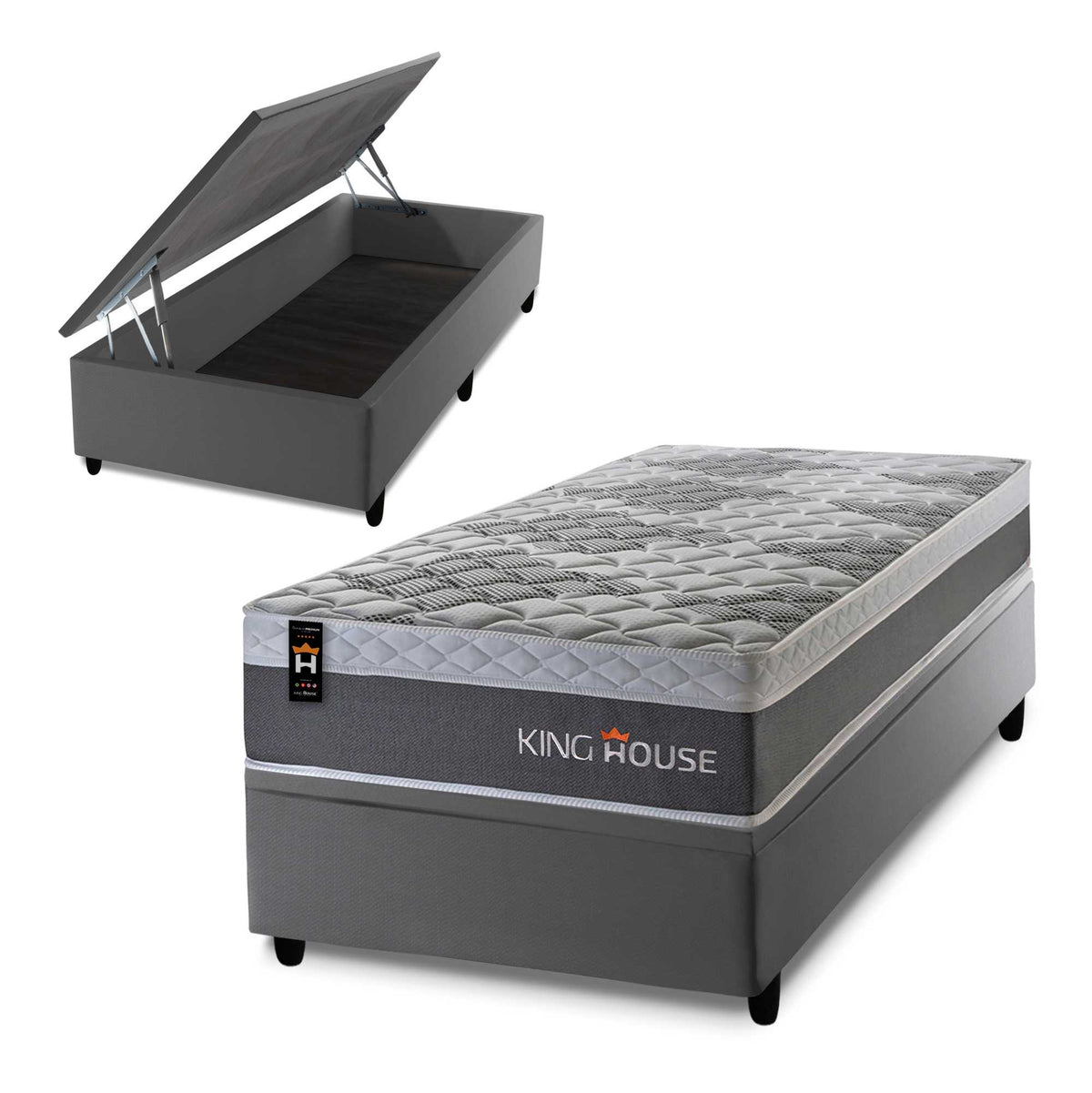 Cama Box Baú Sheffield 88x188 c/ Molas Ensacadas King House