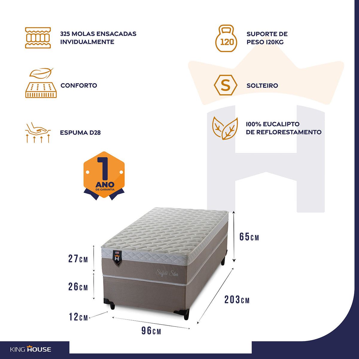 Cama Box Solteirão Sheffield Molas Ensacadas Bege King House