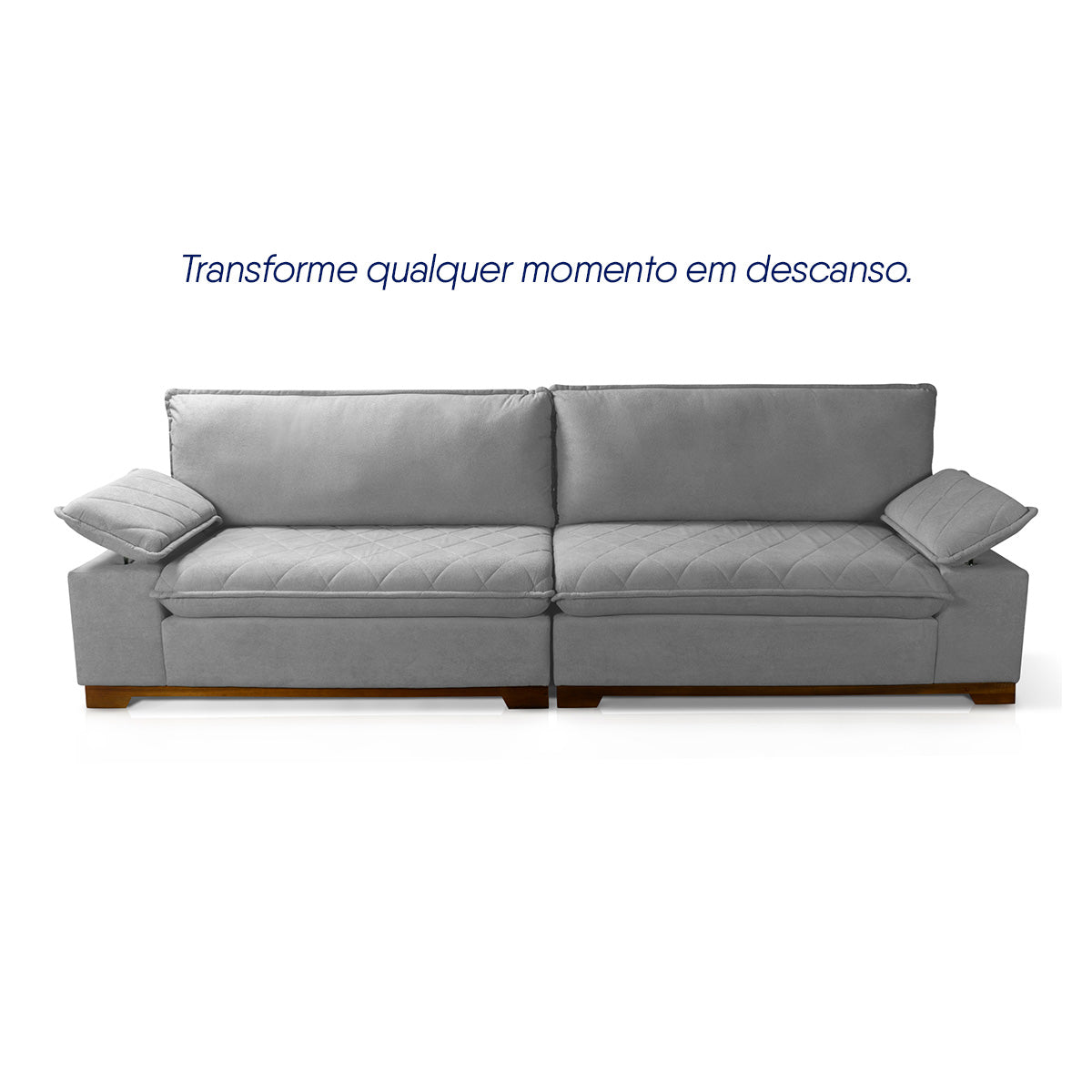 Sofá Living Siberian 2,50m Bouclê Cinza Braço Reclinável