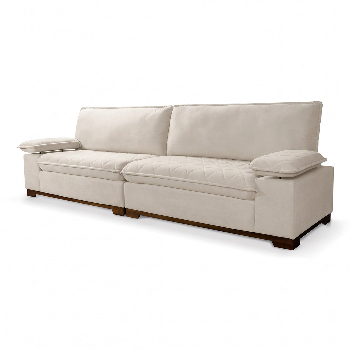 Sofá Living Siberian 3,00m Bouclê Off White Braço Reclinável