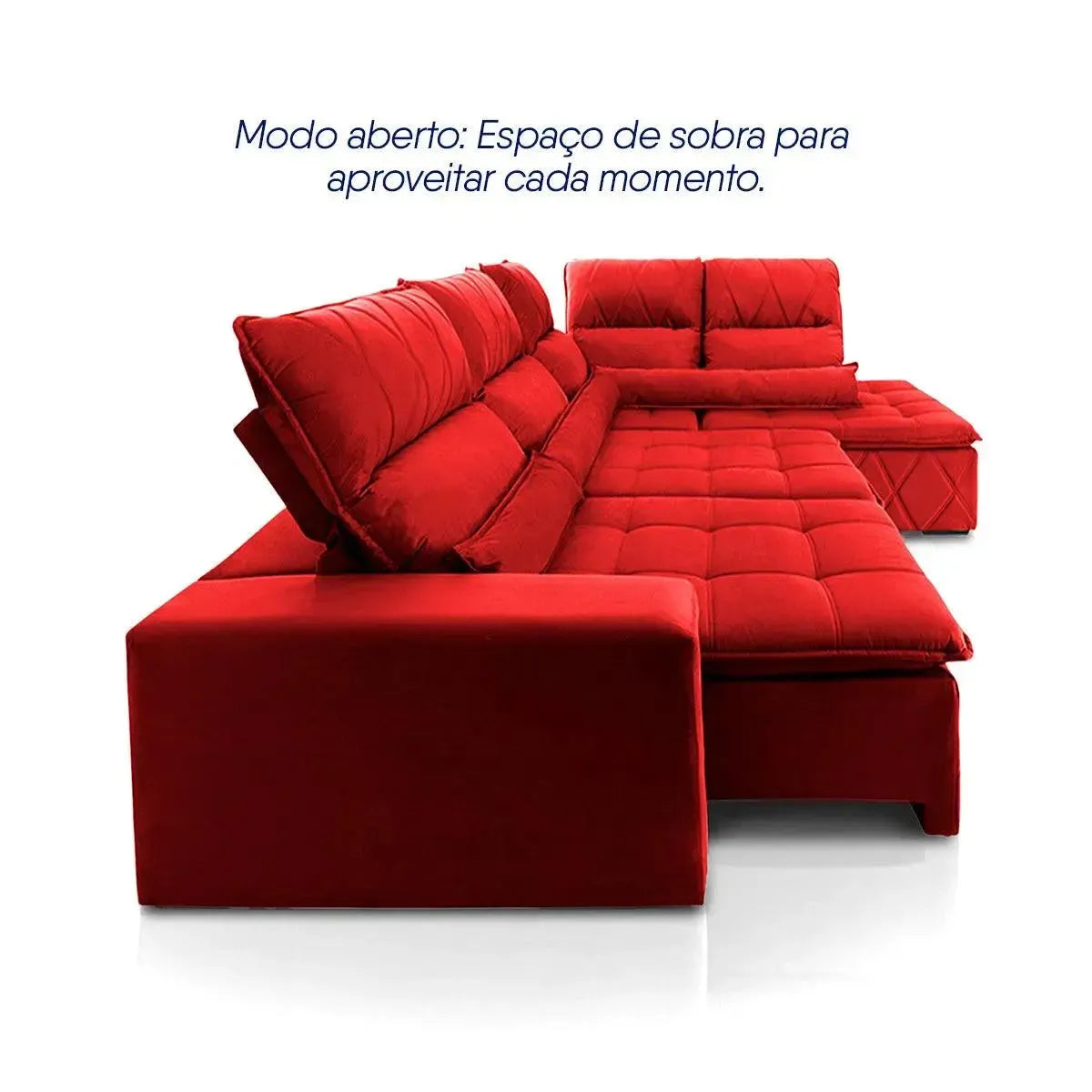 Sofá de canto Amsterdam vermelho em suede, retrátil e reclinável, com molas espirais.