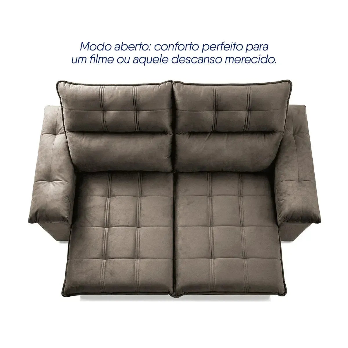 Sofá retrátil reclinável Verona 1,50m em suede velut marrom claro, com molas no assento.