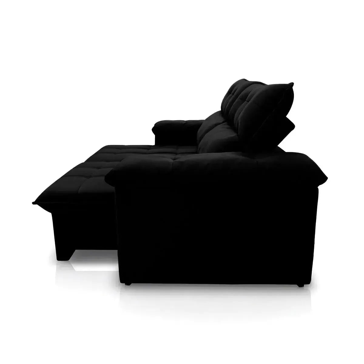 Sofá retrátil reclinável Verona 1,80m em suede velut preto com molas no assento.