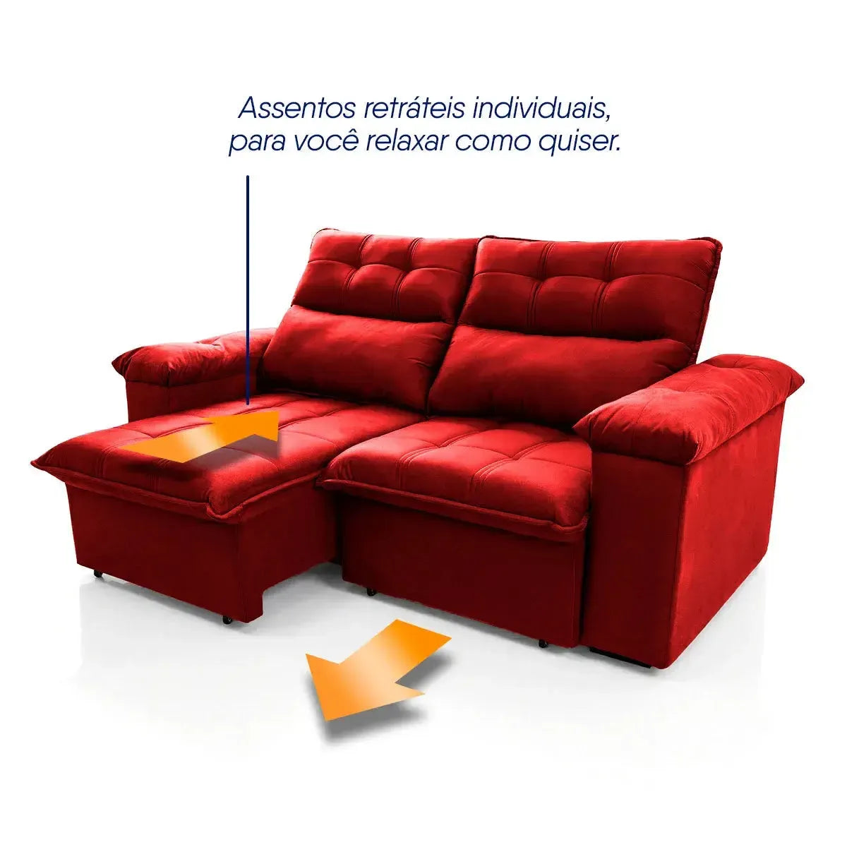 Sofá retrátil reclinável Verona vermelho em suede velut, com assentos individuais e molas.