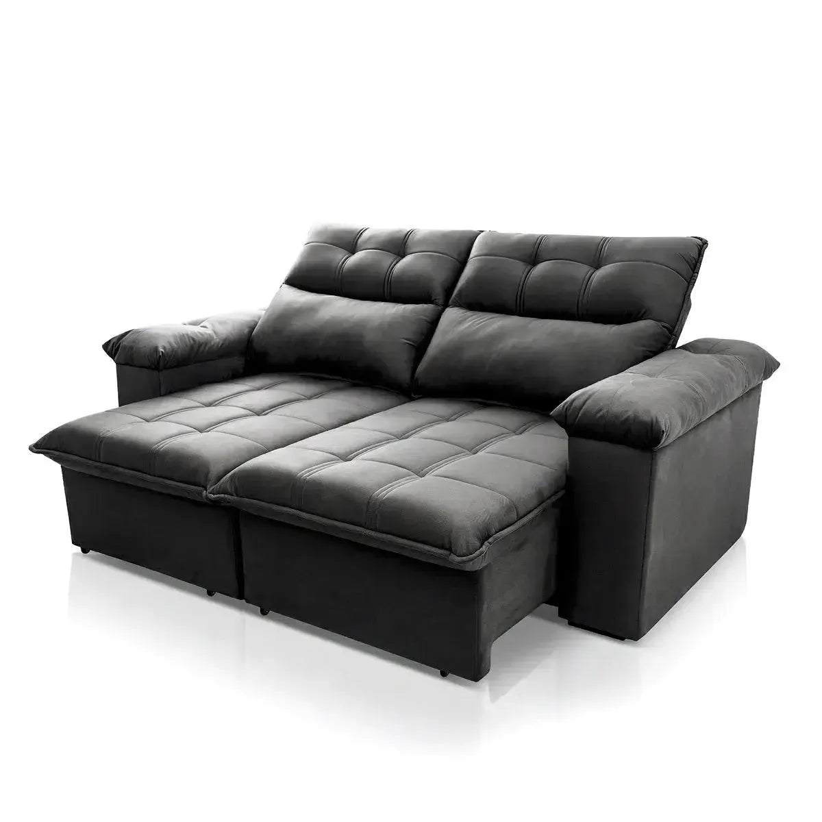 Sofá retrátil reclinável Verona 2,00m em suede velut cinza com molas no assento.