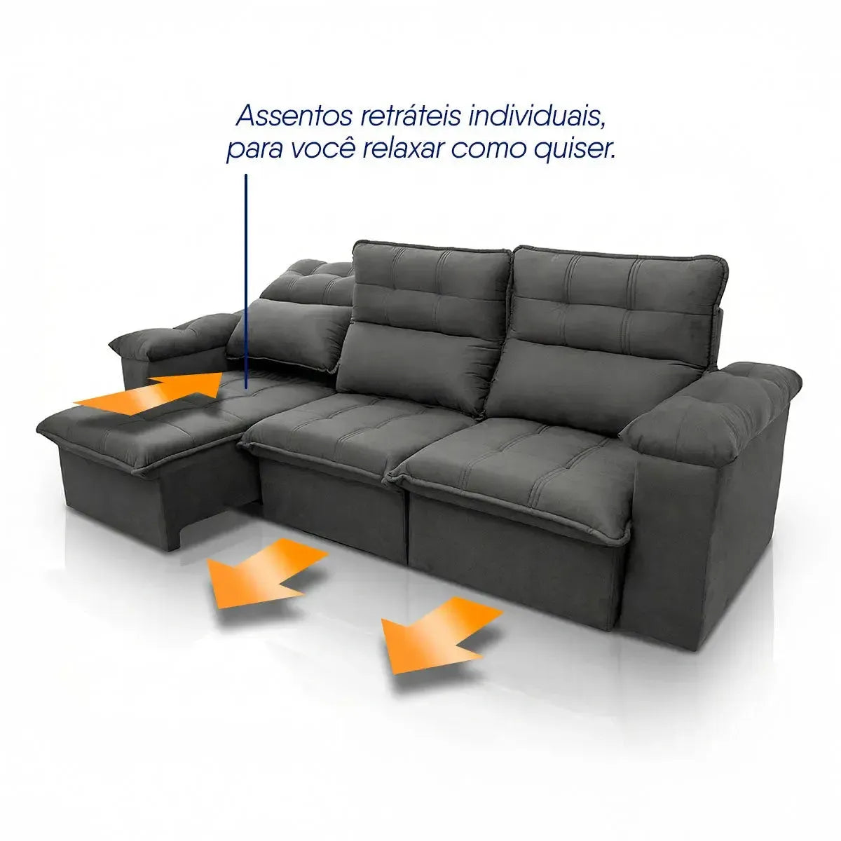 Sofá retrátil reclinável Verona cinza em suede velut com assentos individuais e molas.