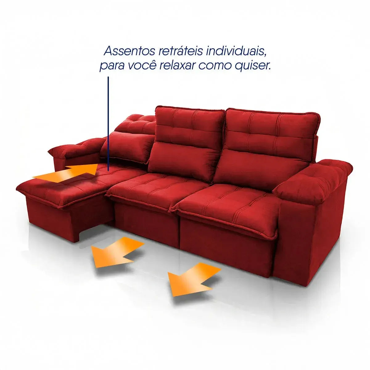 Sofá retrátil reclinável Verona vermelho em suede velut com assentos individuais e molas.