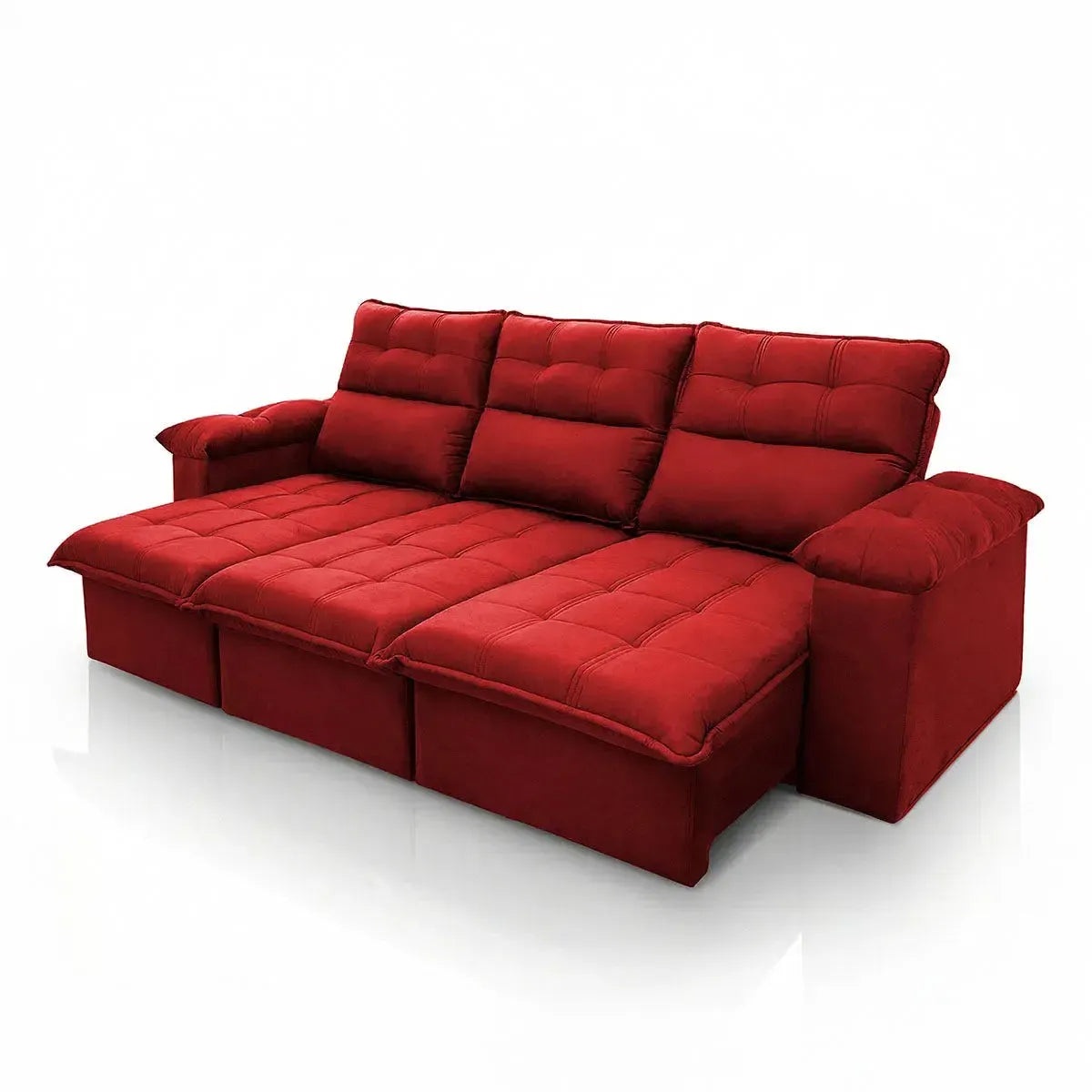 Sofá retrátil reclinável Verona vermelho 2,30m em suede velut com molas no assento.