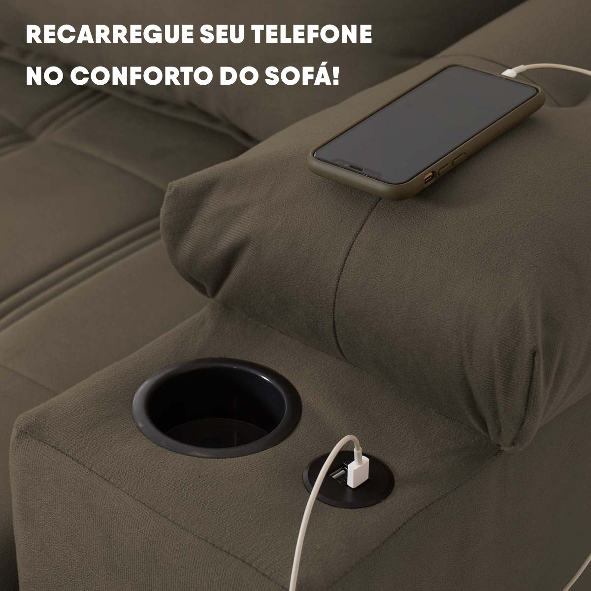 Sofá Retrátil Reclinável Verona USB e Porta Copo 2,30m Tabaco