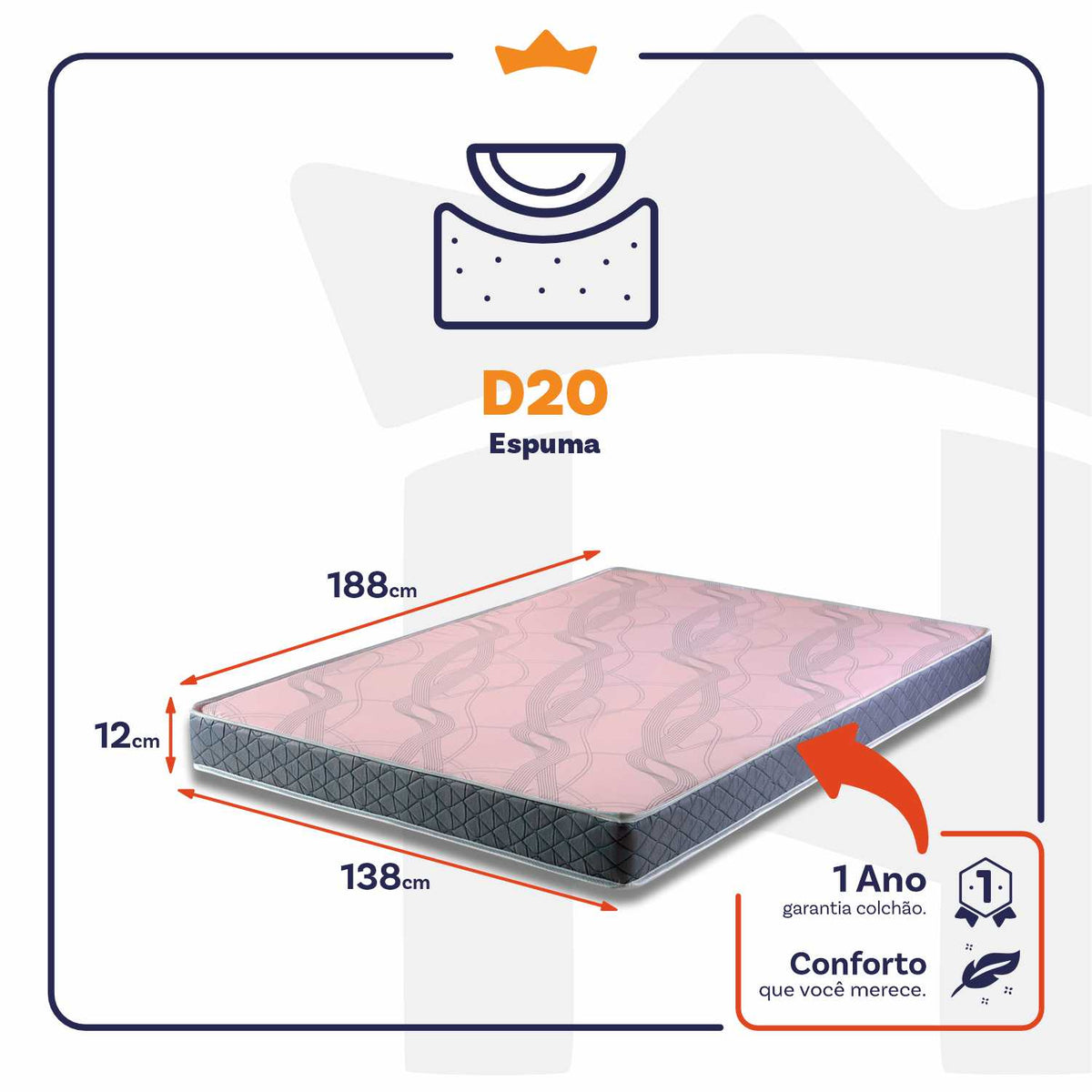 Colchão Casal Espuma D20 Veyron 138x188x12 Cinza