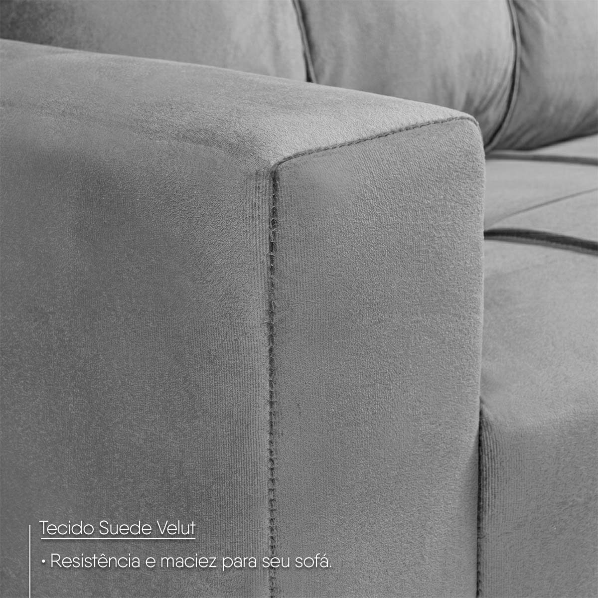 Sofá de Canto com Chaise Ibarra Suede Velut Cinza