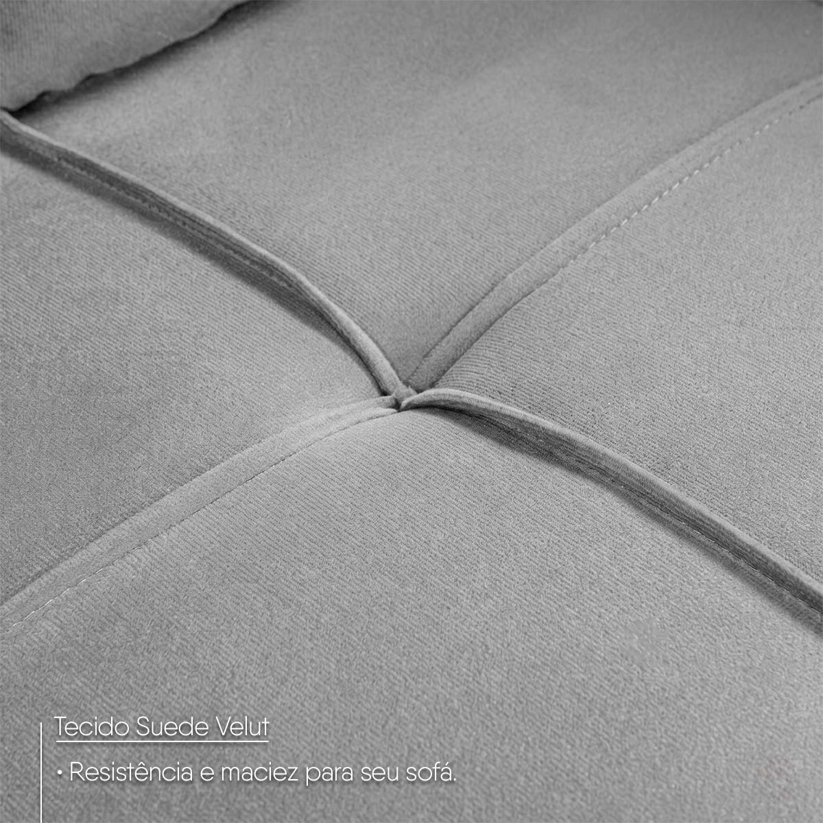 Sofá de Canto com Chaise Ibarra Suede Velut Cinza