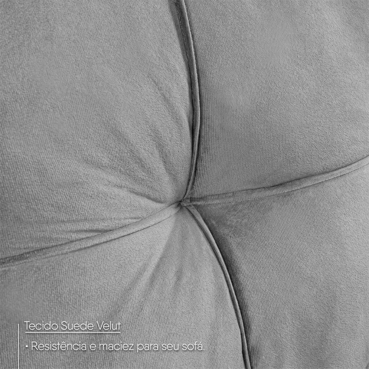 Sofá de Canto com Chaise Ibarra Suede Velut Cinza
