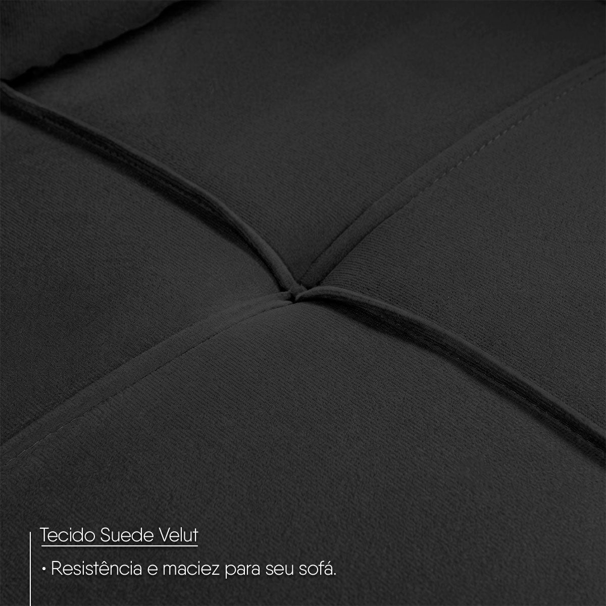 Sofá de Canto com Chaise Ibarra Suede Velut Preto